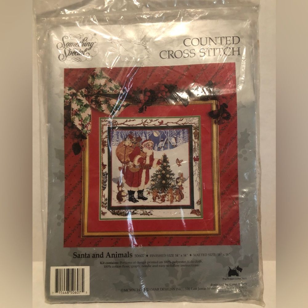 HAND CRAFTED Santa and Animals Cross Stitch Kit Embroidery Arts Crafts Vintage